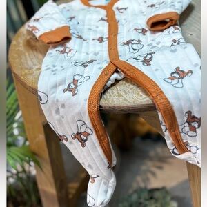 2 Disney Orange and White Baby Footed Onesie with Bear and mickey! 6-9m like new